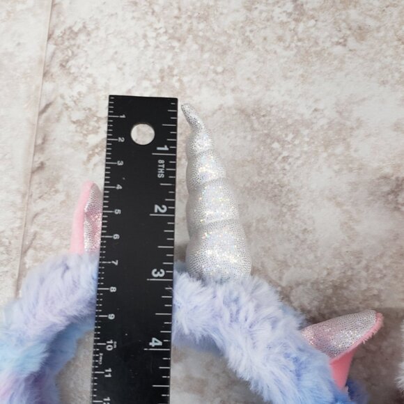 2 Childrens Elastic Faux Fur Fuzzy Hairband Headwrap Metallic Ears Unicorn Horn - Picture 6 of 7